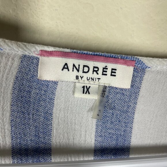 Andree by Units Women's SS Floral Stripe Embroidered Peplum Top 1X! - Picture 4 of 5